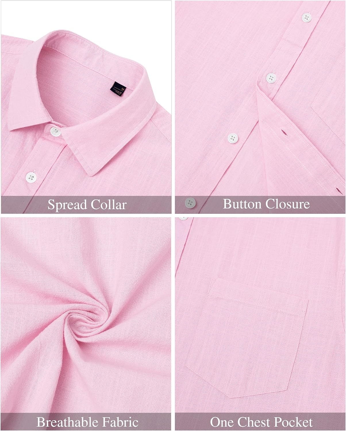 image:imageJVER Mens Linen Shirt Short Sleeve Button Down Casual Summer ShirtsLight Pink