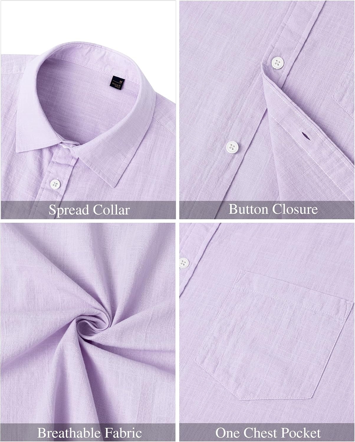 image:imageJVER Mens Linen Shirt Short Sleeve Button Down Casual Summer ShirtsLight Purple