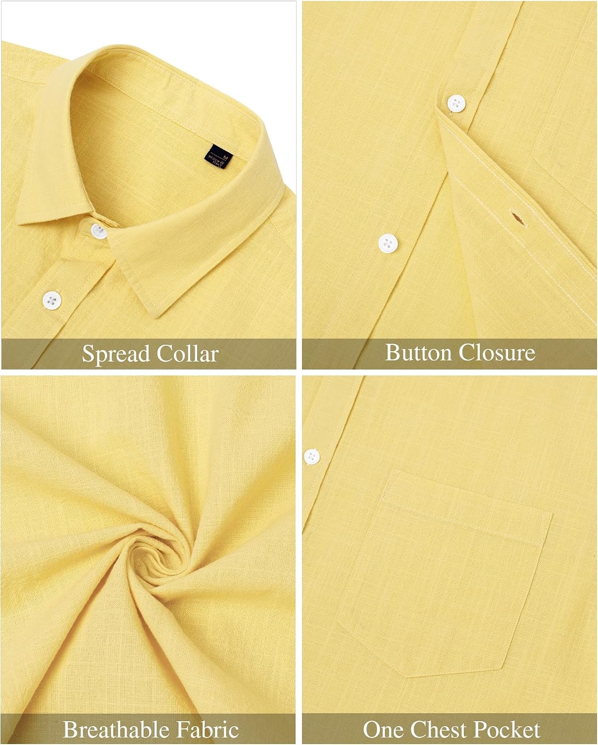 image:imageJVER Mens Linen Shirt Short Sleeve Button Down Casual Summer ShirtsLight Yellow