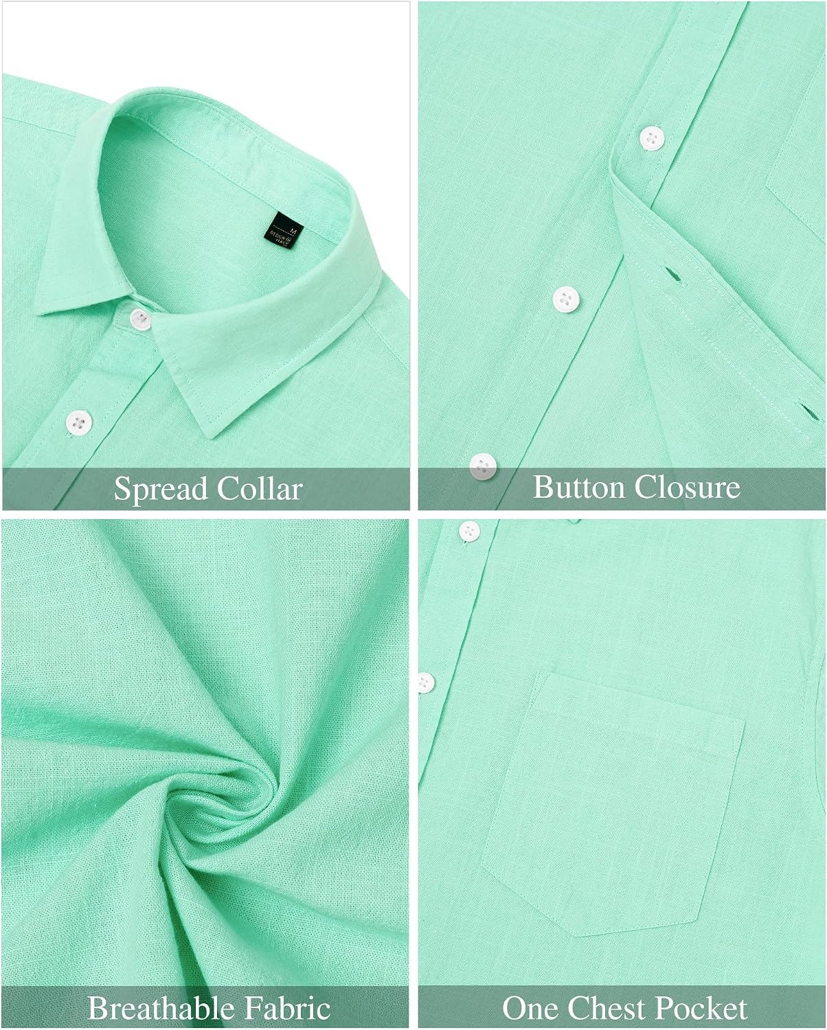 image:imageJVER Mens Linen Shirt Short Sleeve Button Down Casual Summer ShirtsMint Green