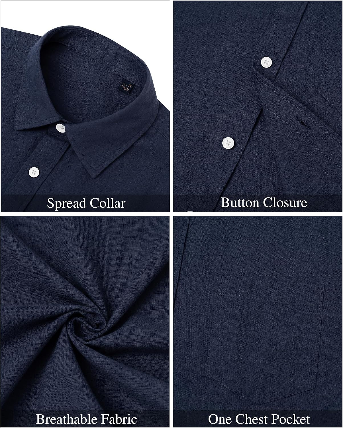 image:imageJVER Mens Linen Shirt Short Sleeve Button Down Casual Summer ShirtsNavy Blue