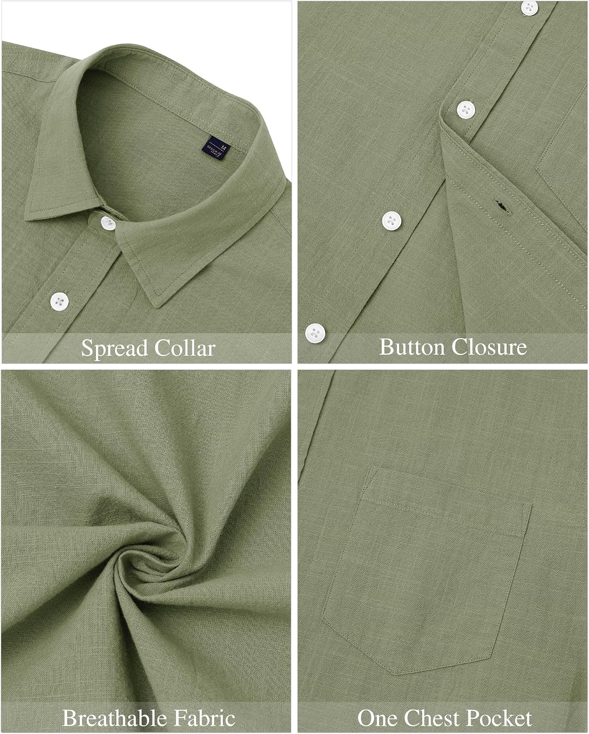 image:imageJVER Mens Linen Shirt Short Sleeve Button Down Casual Summer ShirtsOlive Green