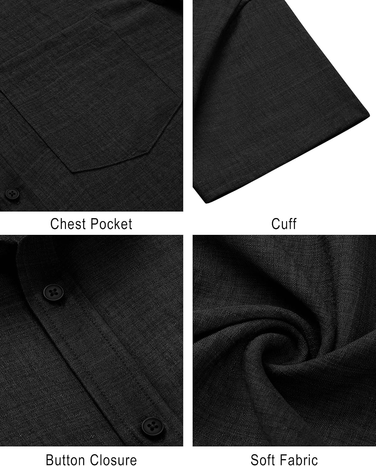 image:imageJVER Mens Short Sleeve Linen Textured Shirts Casual Button Down ShirtBlack