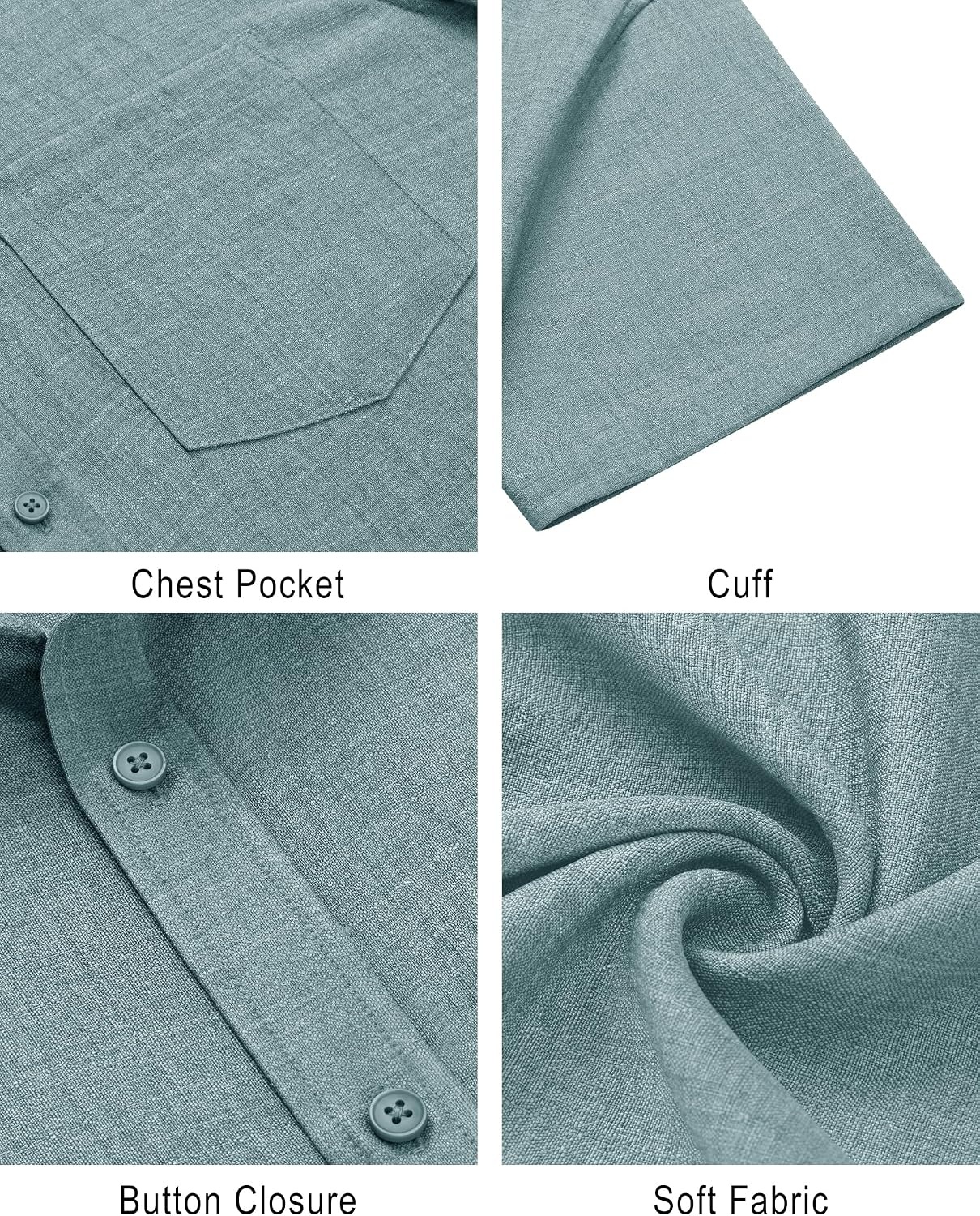image:imageJVER Mens Short Sleeve Linen Textured Shirts Casual Button Down ShirtBlue Green