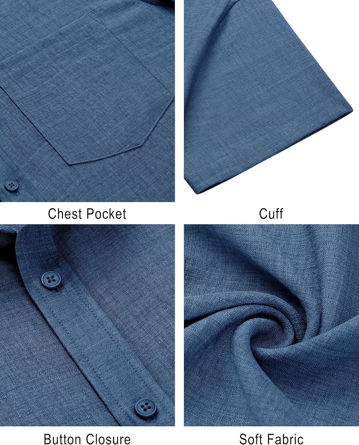 image:imageJVER Mens Short Sleeve Linen Textured Shirts Casual Button Down ShirtDark Blue
