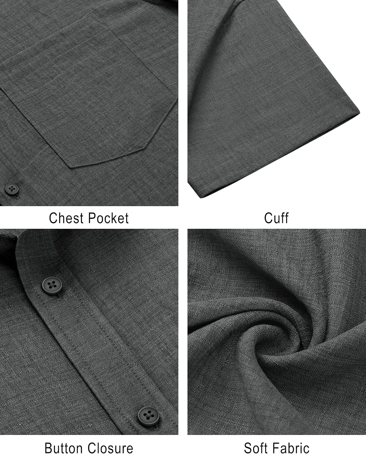 image:imageJVER Mens Short Sleeve Linen Textured Shirts Casual Button Down ShirtDark Grey