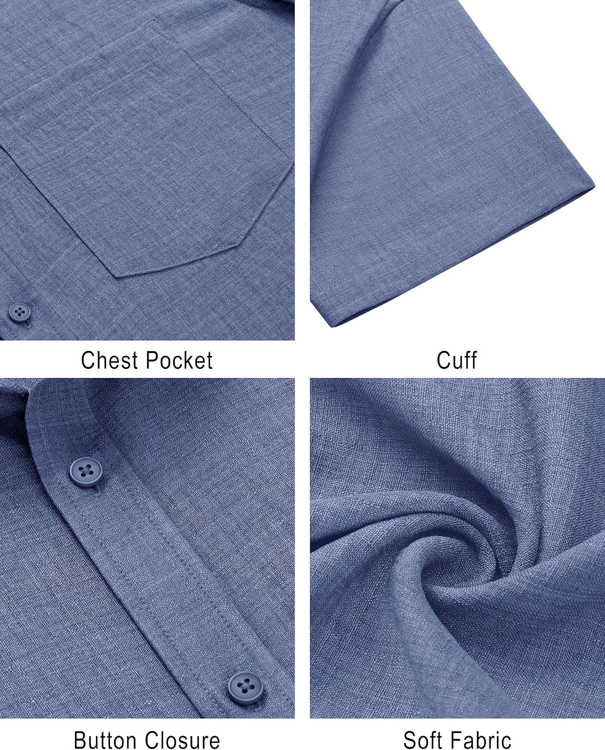 image:imageJVER Mens Short Sleeve Linen Textured Shirts Casual Button Down ShirtDenim Blue