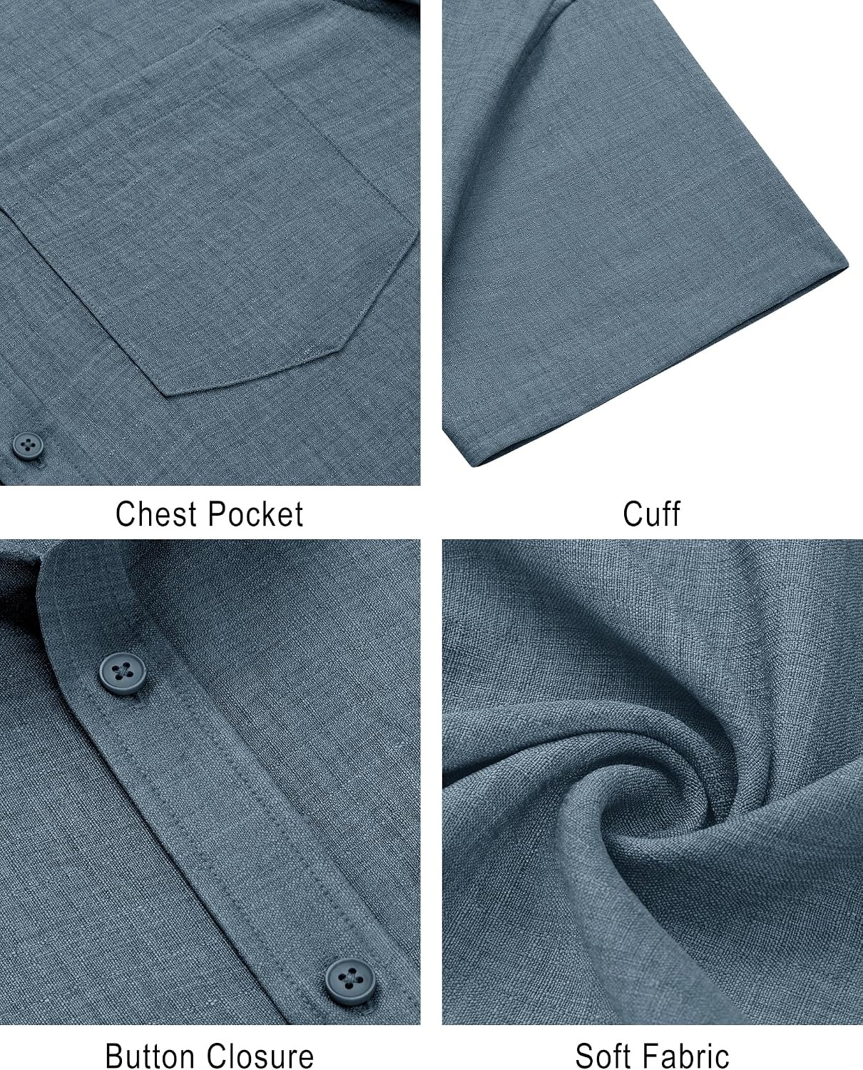image:imageJVER Mens Short Sleeve Linen Textured Shirts Casual Button Down ShirtDusty Blue
