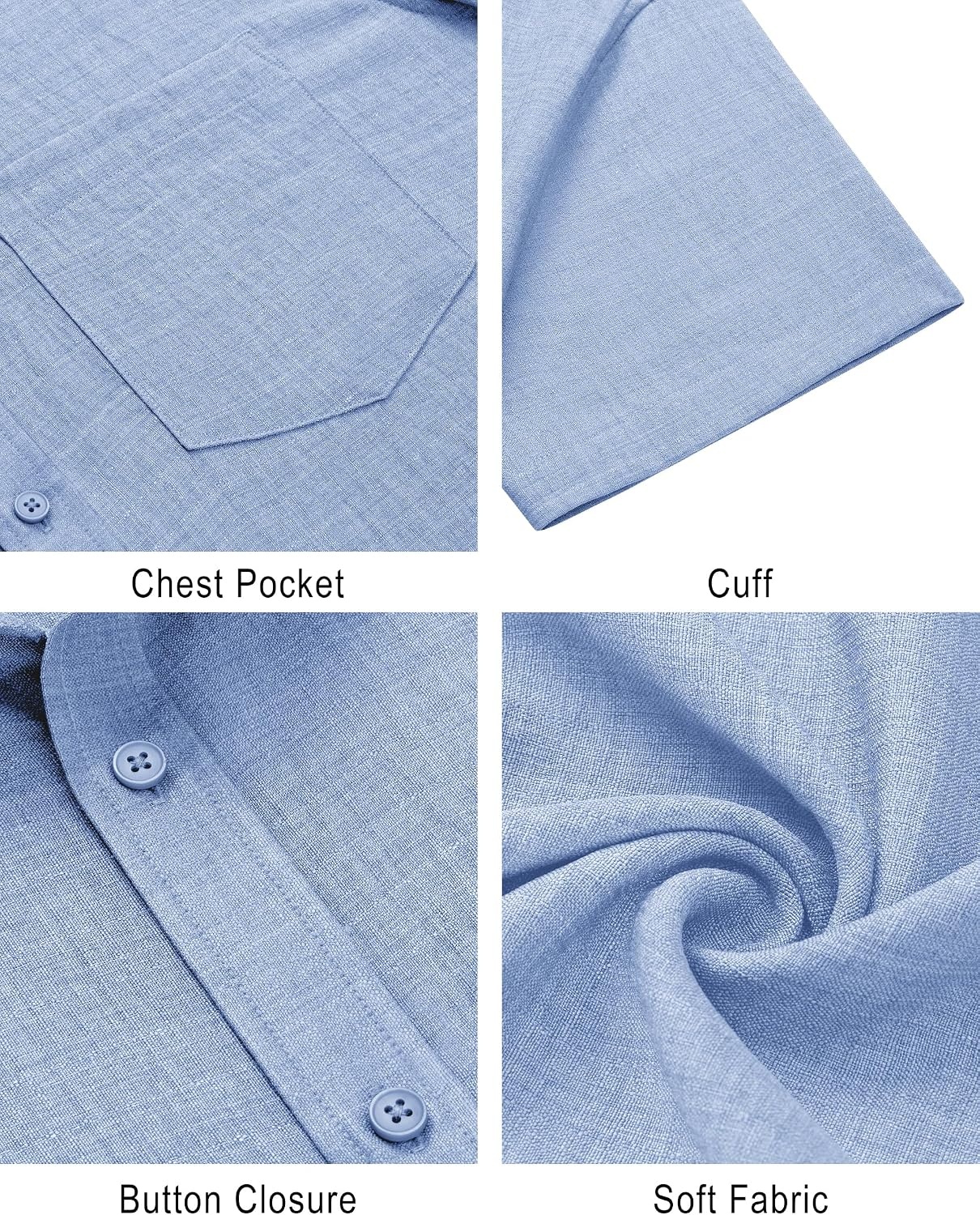 image:imageJVER Mens Short Sleeve Linen Textured Shirts Casual Button Down ShirtLight Blue