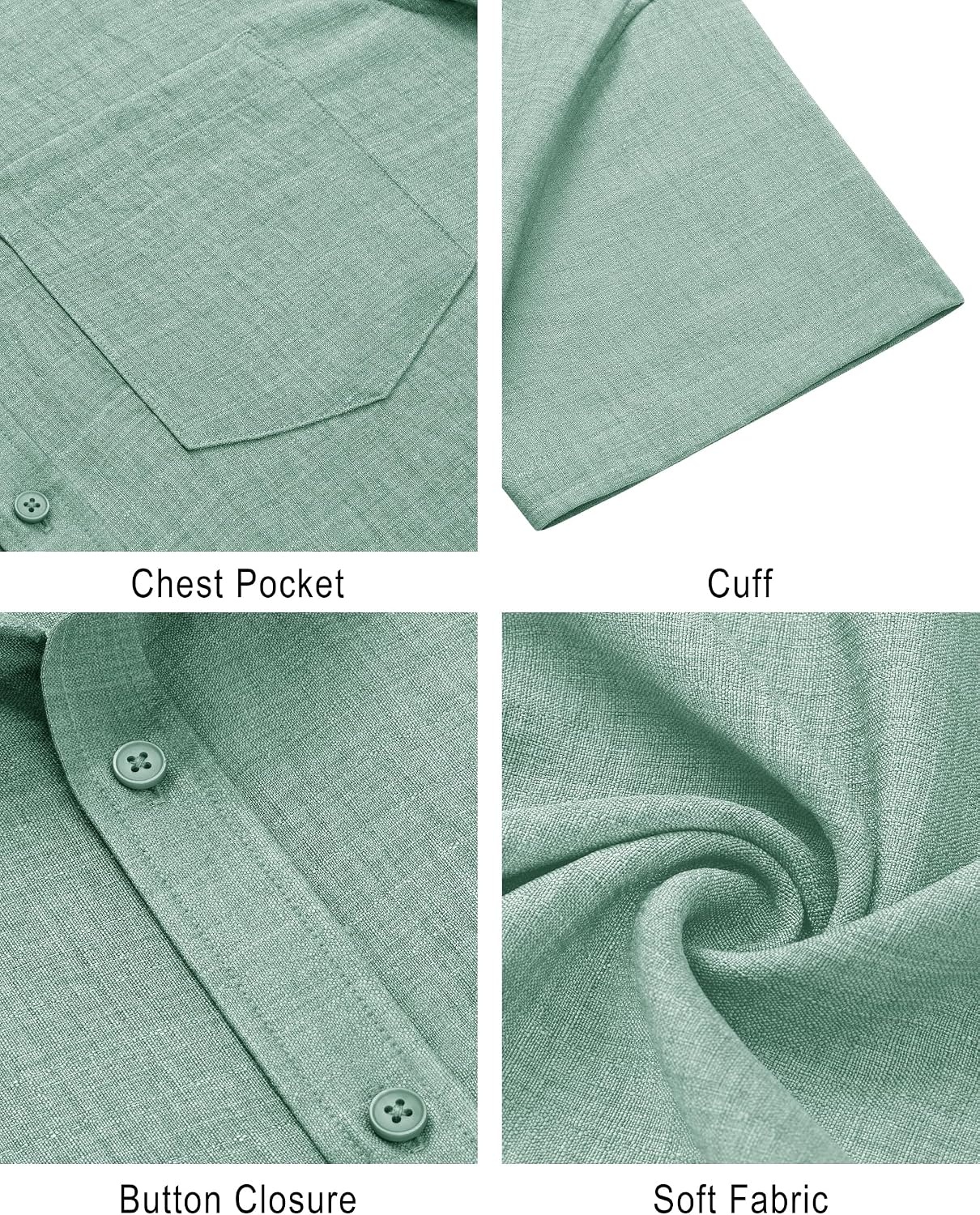 image:imageJVER Mens Short Sleeve Linen Textured Shirts Casual Button Down ShirtMint Green