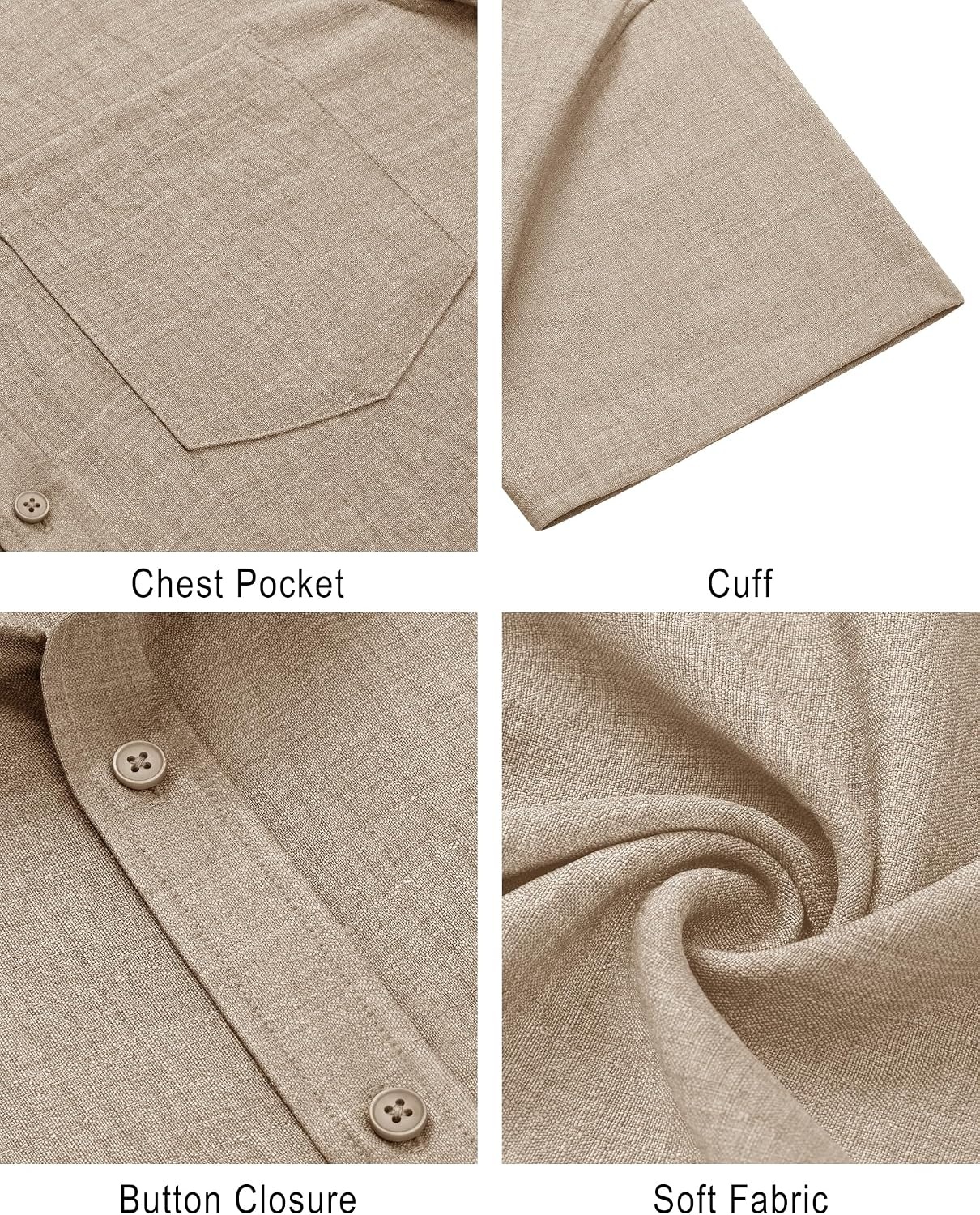 image:imageJVER Mens Short Sleeve Linen Textured Shirts Casual Button Down ShirtStone