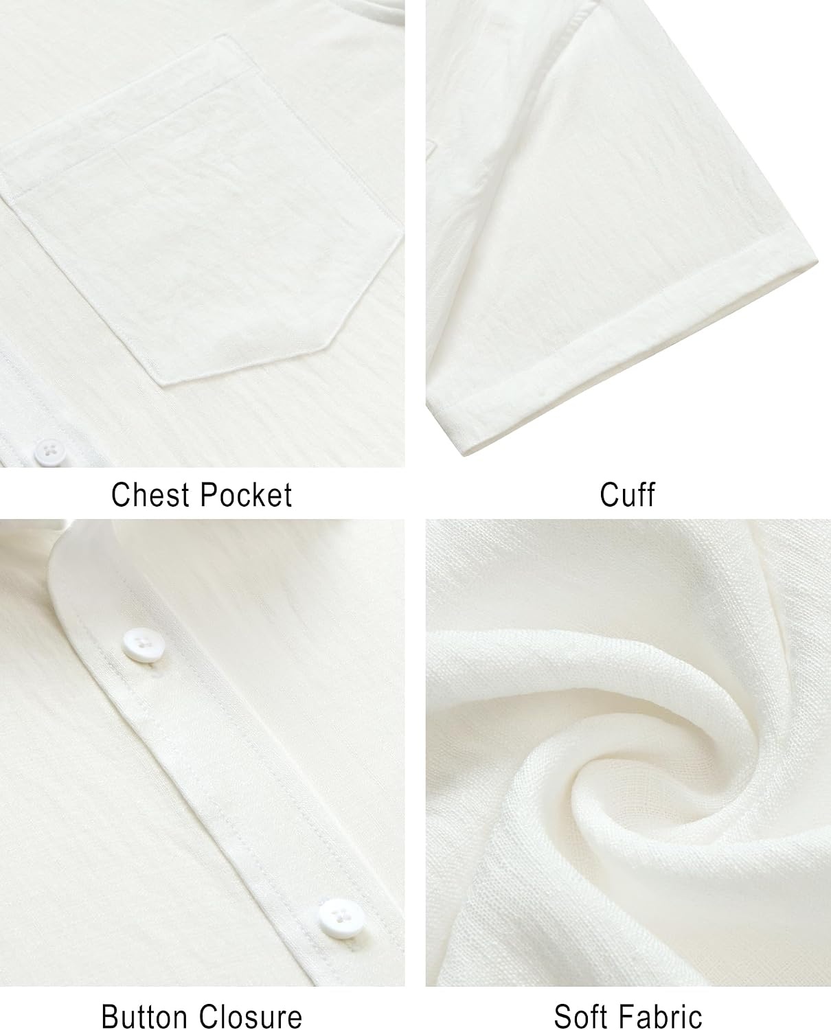 image:imageJVER Mens Short Sleeve Linen Textured Shirts Casual Button Down ShirtWhite
