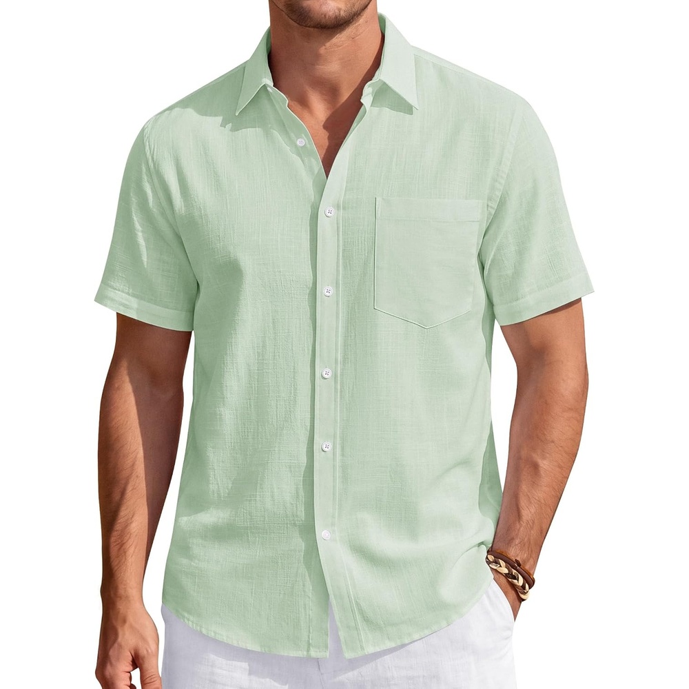 image:imageJVER Mens Linen Shirt Short Sleeve Button Down Casual Summer ShirtsLight Green