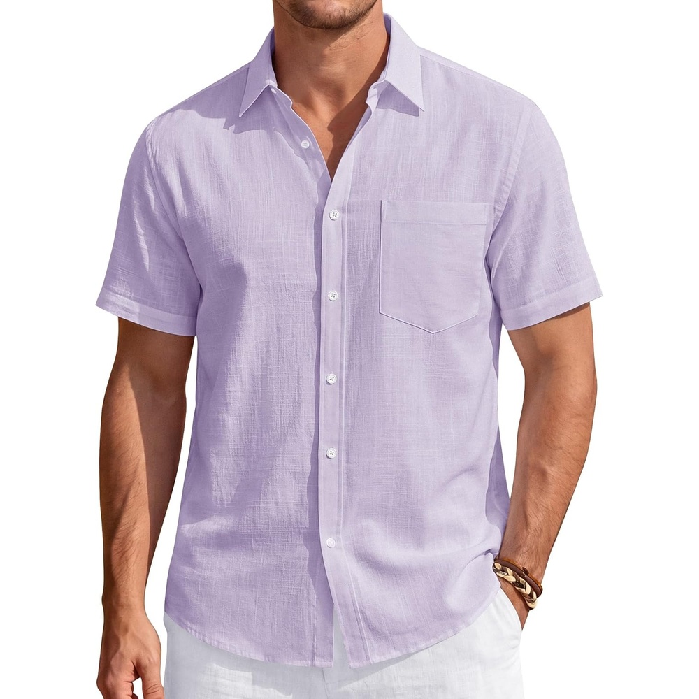image:imageJVER Mens Linen Shirt Short Sleeve Button Down Casual Summer ShirtsLight Purple