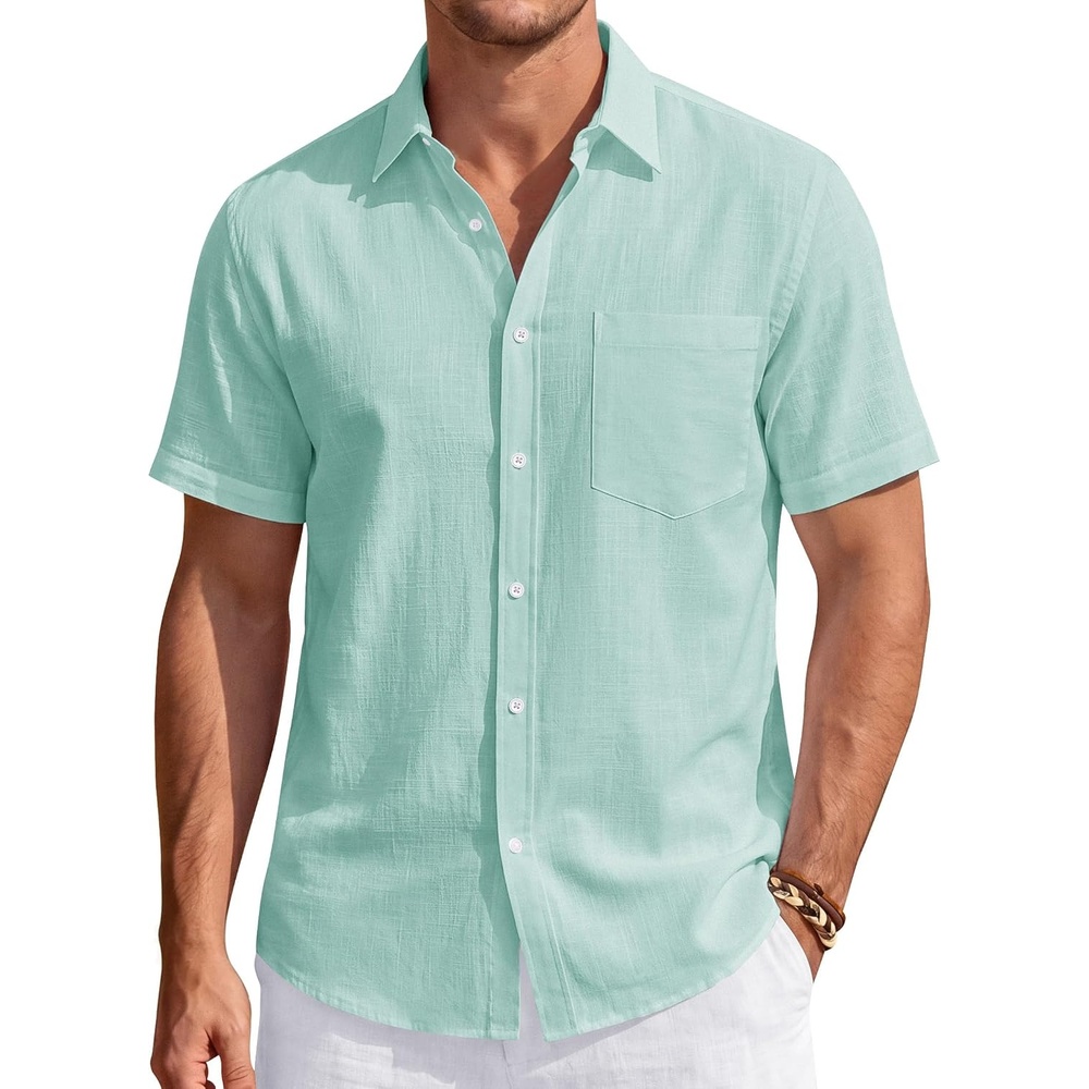 image:imageJVER Mens Linen Shirt Short Sleeve Button Down Casual Summer ShirtsMint Green
