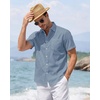 J.VER Mens Linen Shirt Short Sleeve Button Down Casual Summer Shirts(Airy Blue)
