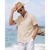 J.VER Mens Linen Shirt Short Sleeve Button Down Casual Summer Shirts(Beige)