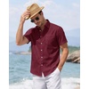 J.VER Mens Linen Shirt Short Sleeve Button Down Casual Summer Shirts(Burgundy)