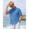 J.VER Mens Linen Shirt Short Sleeve Button Down Casual Summer Shirts(Cobalt Blue)