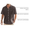 J.VER Mens Linen Shirt Short Sleeve Button Down Casual Summer Shirts(Coffee)
