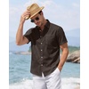 J.VER Mens Linen Shirt Short Sleeve Button Down Casual Summer Shirts(Coffee)