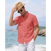 J.VER Mens Linen Shirt Short Sleeve Button Down Casual Summer Shirts(Coral)