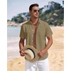 J.VER Mens Linen Shirt Short Sleeve Button Down Casual Summer Shirts(Dark Khaki)