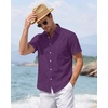 J.VER Mens Linen Shirt Short Sleeve Button Down Casual Summer Shirts(Dark Purple)