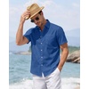 J.VER Mens Linen Shirt Short Sleeve Button Down Casual Summer Shirts(Denim Blue)
