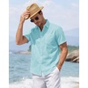 J.VER Mens Linen Shirt Short Sleeve Button Down Casual Summer Shirts(Fluorescent Blue)