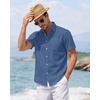 J.VER Mens Linen Shirt Short Sleeve Button Down Casual Summer Shirts(Grey Blue)