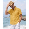 J.VER Mens Linen Shirt Short Sleeve Button Down Casual Summer Shirts(Lemon Yellow)