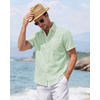 J.VER Mens Linen Shirt Short Sleeve Button Down Casual Summer Shirts(Light Green)
