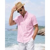 J.VER Mens Linen Shirt Short Sleeve Button Down Casual Summer Shirts(Light Pink)