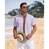 J.VER Mens Linen Shirt Short Sleeve Button Down Casual Summer Shirts(Light Purple)
