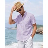 J.VER Mens Linen Shirt Short Sleeve Button Down Casual Summer Shirts(Light Purple)