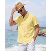 J.VER Mens Linen Shirt Short Sleeve Button Down Casual Summer Shirts(Light Yellow)