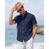 J.VER Mens Linen Shirt Short Sleeve Button Down Casual Summer Shirts(Navy Blue)