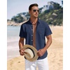 J.VER Mens Linen Shirt Short Sleeve Button Down Casual Summer Shirts(Navy Blue)