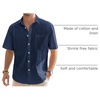 J.VER Mens Linen Shirt Short Sleeve Button Down Casual Summer Shirts(Navy Blue)