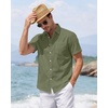 J.VER Mens Linen Shirt Short Sleeve Button Down Casual Summer Shirts(Olive Green)