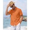 J.VER Mens Linen Shirt Short Sleeve Button Down Casual Summer Shirts(Orange)