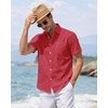 J.VER Mens Linen Shirt Short Sleeve Button Down Casual Summer Shirts(Red)