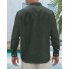 J.VER Men’s Linen Shirts Casual Button Down Long Sleeve Shirt Solid Spread Collar Summer Beach Shirts with Pocket(Dark Green)