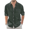 J.VER Men’s Linen Shirts Casual Button Down Long Sleeve Shirt Solid Spread Collar Summer Beach Shirts with Pocket(Dark Green)