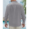 J.VER Men’s Linen Shirts Casual Button Down Long Sleeve Shirt Solid Spread Collar Summer Beach Shirts with Pocket(Grey)
