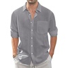 J.VER Men’s Linen Shirts Casual Button Down Long Sleeve Shirt Solid Spread Collar Summer Beach Shirts with Pocket(Grey)