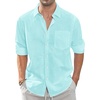 J.VER Men’s Linen Shirts Casual Button Down Long Sleeve Shirt Solid Spread Collar Summer Beach Shirts with Pocket(Mint Blue)