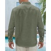 J.VER Men’s Linen Shirts Casual Button Down Long Sleeve Shirt Solid Spread Collar Summer Beach Shirts with Pocket(Olive Green)