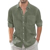 J.VER Men’s Linen Shirts Casual Button Down Long Sleeve Shirt Solid Spread Collar Summer Beach Shirts with Pocket(Olive Green)